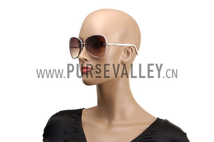 Gucci Aviator Gucci Logo On Lens White Frame Sunglasses 307891