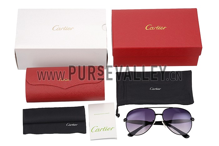 Cartier Aviator Black Frame Grey Lenses Sunglasses 308124