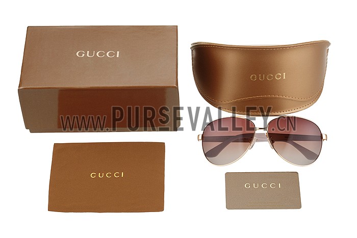 Gucci Signature Logo Gold Frame Brown Lenses Sunglasses 308145