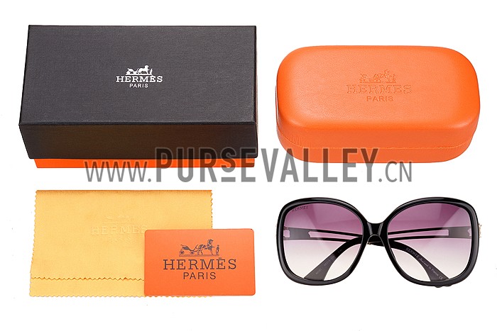 Hermes Studded Carriage Detail Black Frame Sunglasses 308092