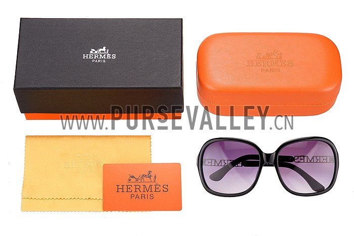 Hermes Large Oversized Black Frame Sunglasses with Metallic Logo 308101