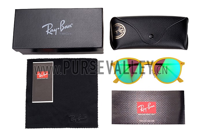 Ray Ban Clubround Yellow Frame Green Mirrored Lenses Sunglasses 308173