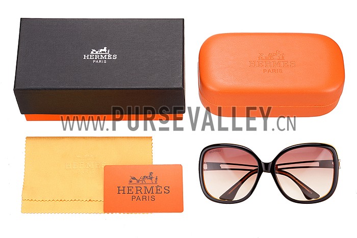 Hermes Studded Carriage Detail Brown Frame Sunglasses 308093