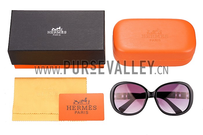 Hermes Oversized Round Frame Black Sunglasses 308097