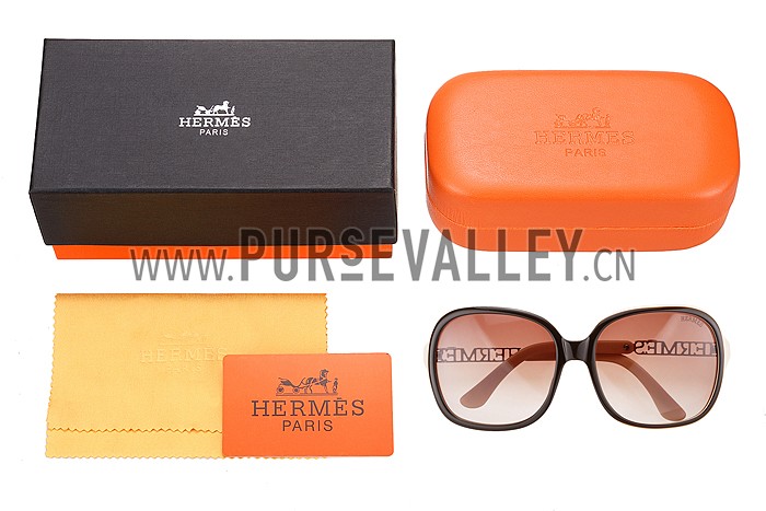Hermes Large Oversized Beige Frame Sunglasses with Metallic Logo 308102