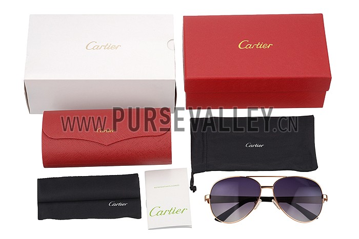 Cartier Panthere Aviator Gold Frame Grey Lenses Sunglasses 308127