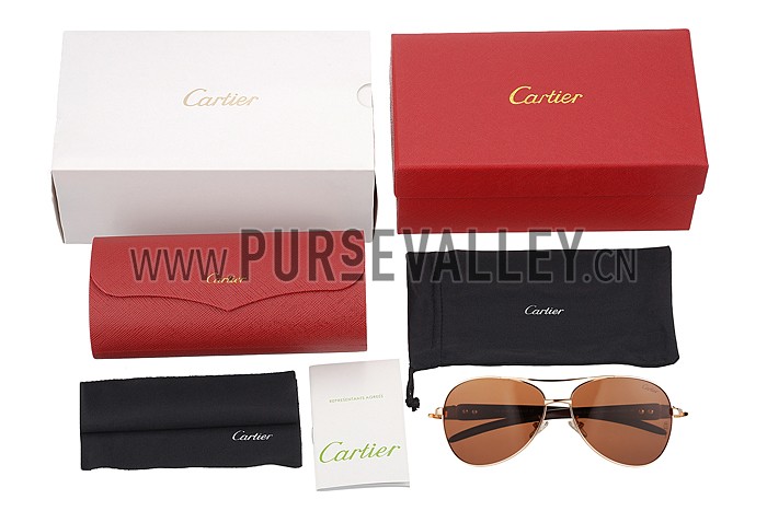 Cartier Panthere Detail Gold Frame Brown Lenses Sunglasses 308131