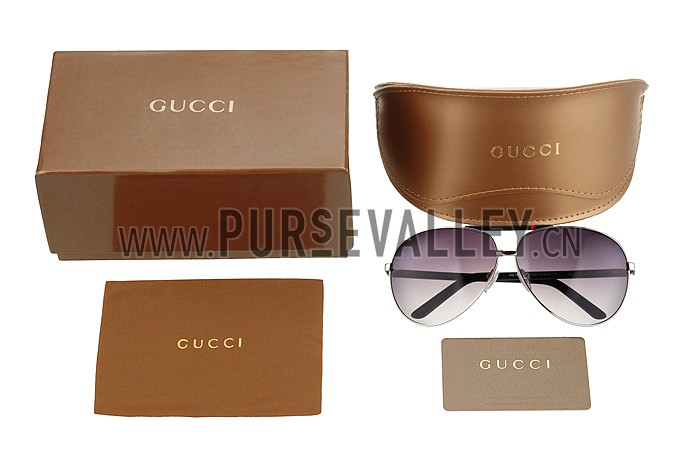 Gucci Aviator Web Detail Silver Temple Grey Lenses Sunglasses 308142