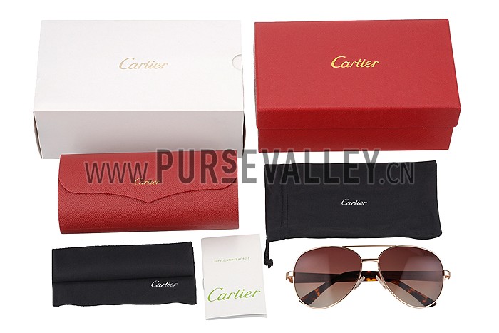 Cartier Panthere Aviator Gold Frame Brown Lense Sunglasses 308128