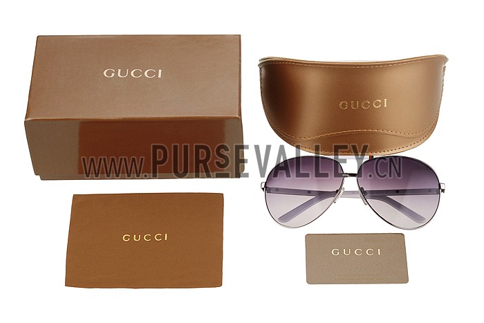 Gucci Aviator Web Detail White Temple Grey Lenses Sunglasses 308143