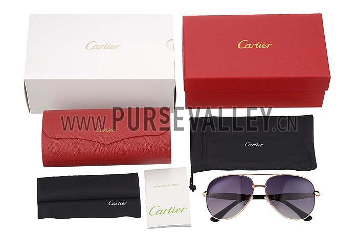 Cartier Aviator Gold Frame Grey Lenses Sunglasses 308125