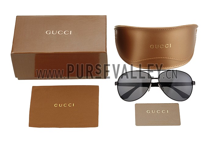 Gucci Signature Logo Black Frame Black Lenses Grey Temples Sunglasses 308147