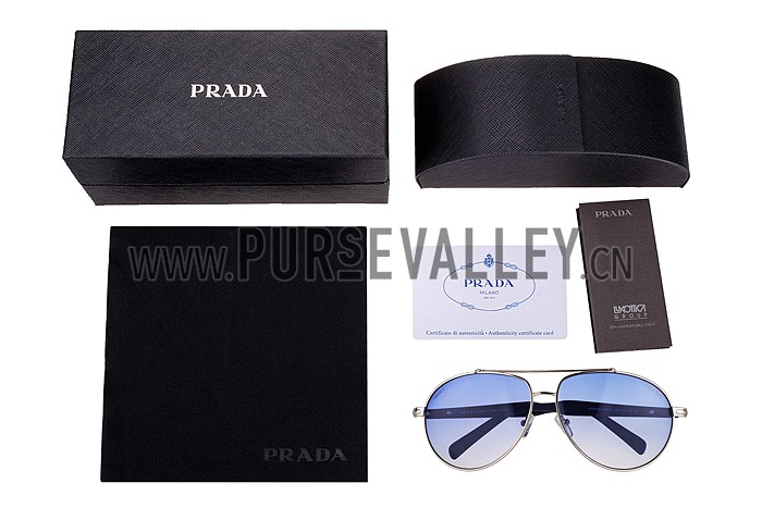 Prada Aviator Silver Frame Blue Lenses Sunglasses 308149