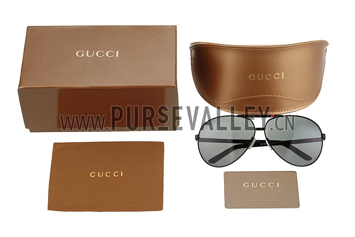 Gucci Aviator Web Detail Black Temple Black Lenses Sunglasses 308140
