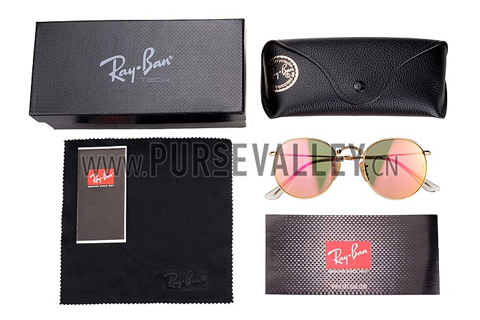 Ray Ban Round Gold Metal Frame Copper Flash Lenses Sunglasses 308159