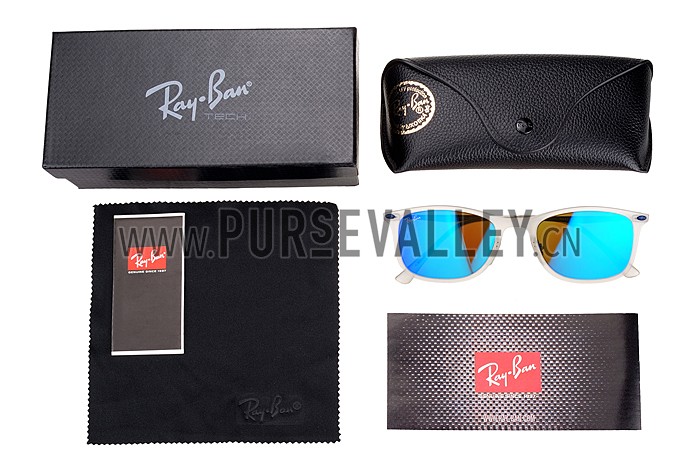 Ray Ban New Wayfarer Light-Ray White Frame Blue Mirrored Lenses Sunglasses 308176