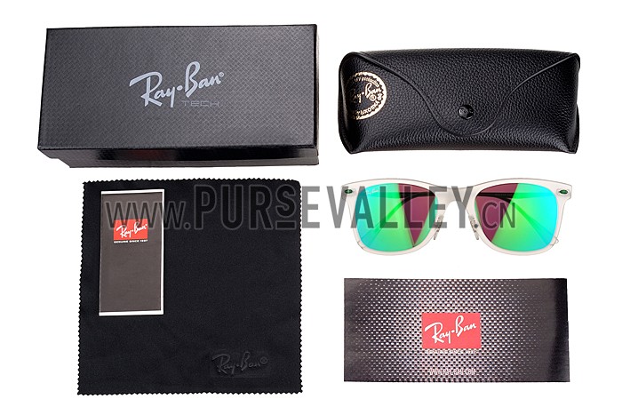 Ray Ban Wayfarer Light-Ray White Frame Green Mirrored Lenses Sunglasses 308165