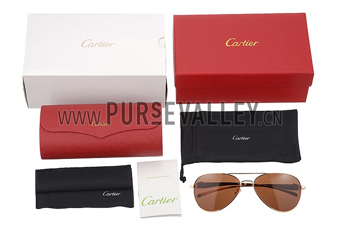 Cartier Panthere Aviator Gold Frame Brown Lenses Sunglasses 308185