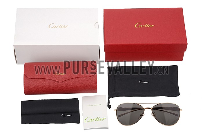 Cartier Panthere Aviator Gold Frame Light Grey Lenses Sunglasses 308186