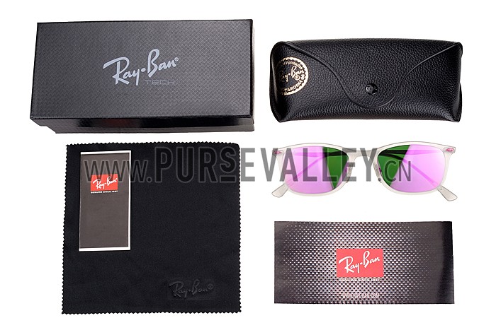 Ray Ban New Wayfarer Light-Ray White Frame Lilac Mirrored Lenses Sunglasses 308179
