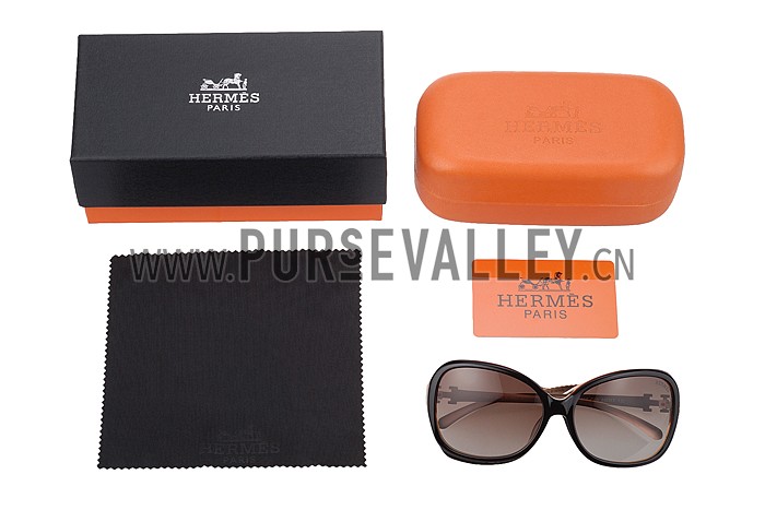 Hermes H Logo Leather Brown Sunglasses 307847