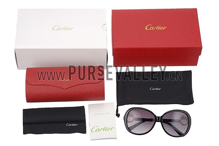 Cartier Panthere Decor Jewelry Black Sunglasses 307781