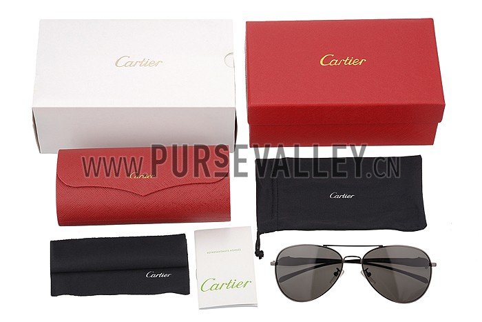 Cartier Panthere Aviator Chrome Frame Grey Lenses Sunglasses 308184