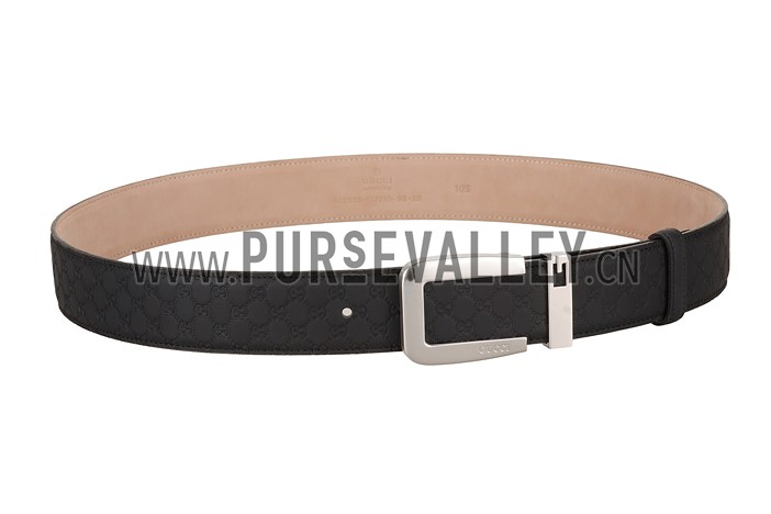 Gucci Black Leather Belt with Square Buckle