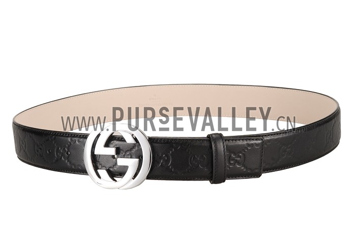 Guccissima Black Leather Belt with Interlocking G Buckle