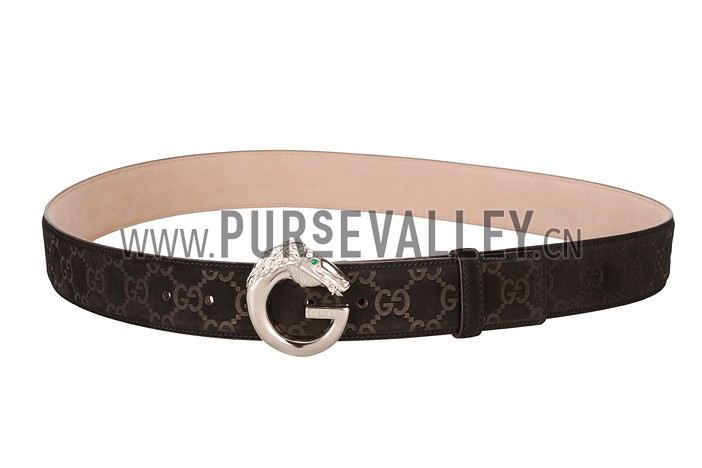 Guccissima Brown Leather Belt with Panthere Buckle