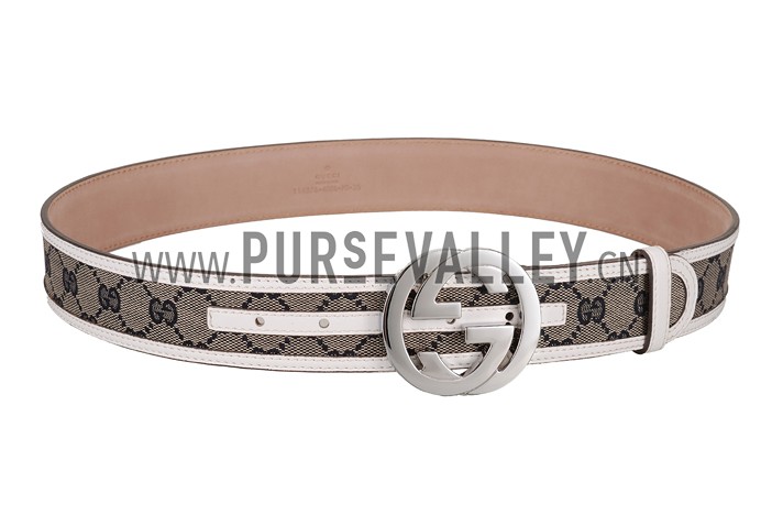Gucci White Leather Belt with Silver Interlocking G Buckle