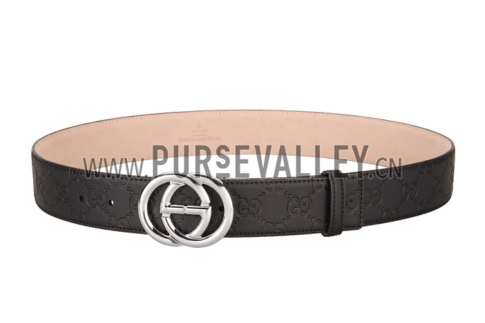 Guccissima Black Leather Belt with Interlocking G Buckle