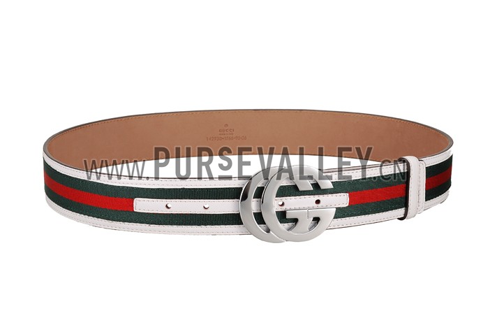 Gucci Web Leather Belt with Interlocking G Buckle