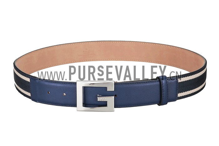 Gucci Multicolor Leather Belt with Square G Buckle Blue