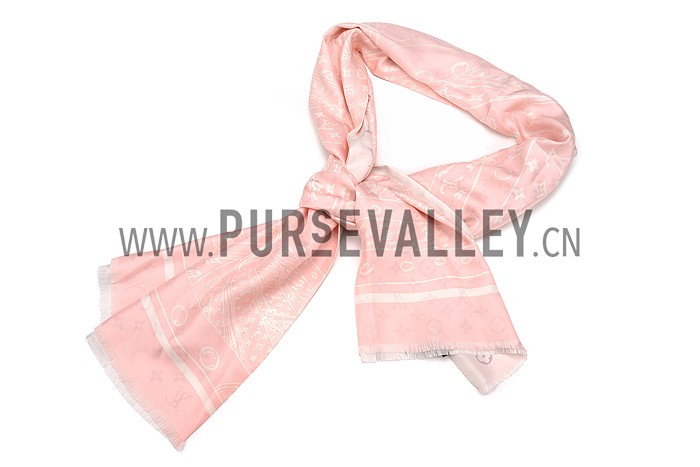 Louis Vuitton Monogram Trunks Print Scarf Pink 621811