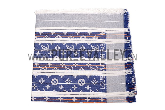 Louis Vuitton Striped Blue Brown White Monogram Shawl 621728