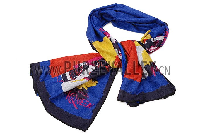 Alexander McQueen Printed Panthere Blue Scarf 621780