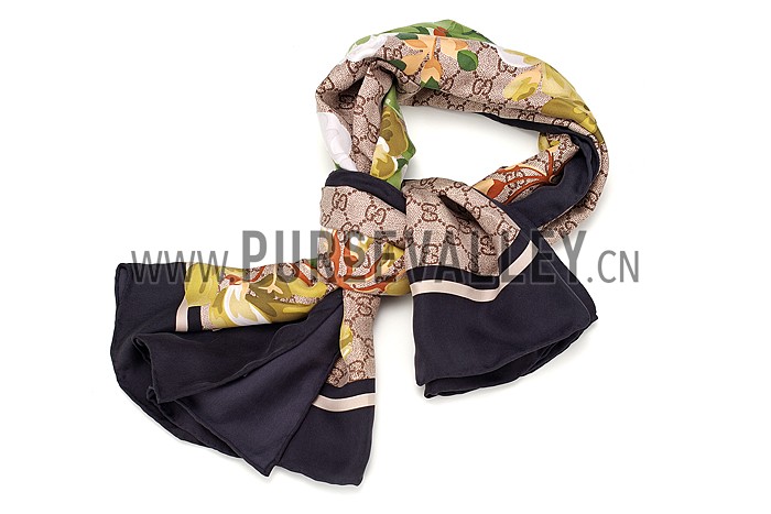 Gucci GG Blooms Print Scarf Black 621819