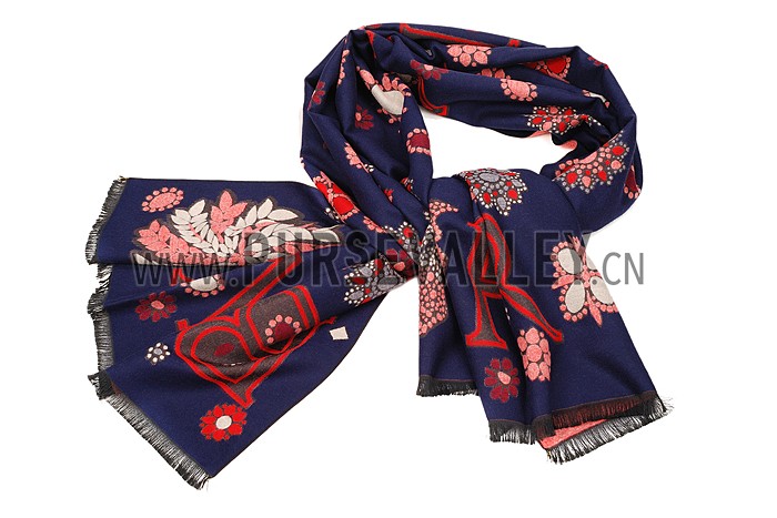 Bvlgari Blooming Flowers Dark Blue Scarf 621782