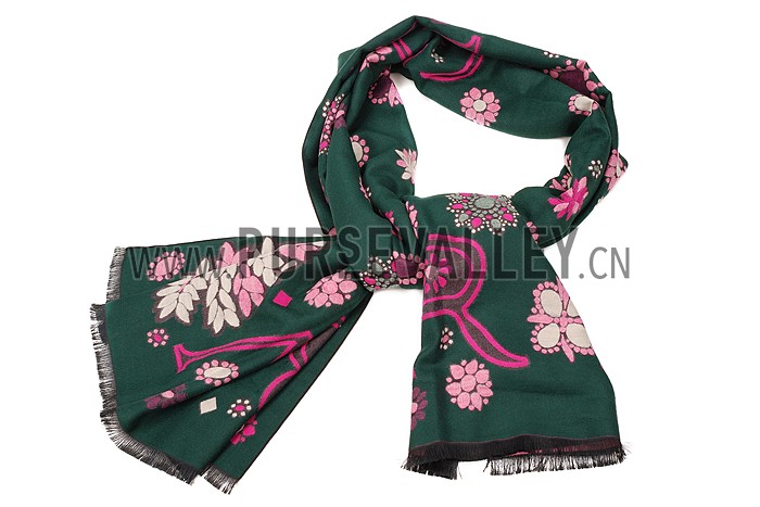 Bvlgari Blooming Flowers Dark Green Scarf 621783