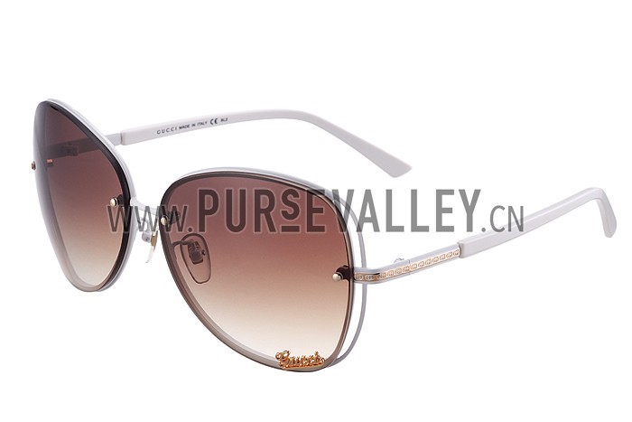 Gucci Aviator Gucci Logo On Lens White Frame Sunglasses 307891