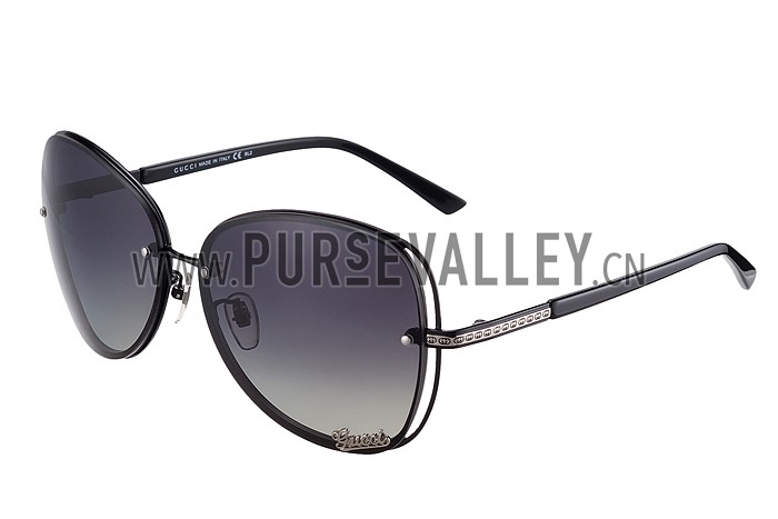 Gucci Aviator Gucci Logo On Lens Black Frame Sunglasses 307892
