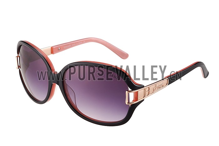 Hermes Oversized Round Frame Black Sunglasses with Metal Carriage Detail 308106