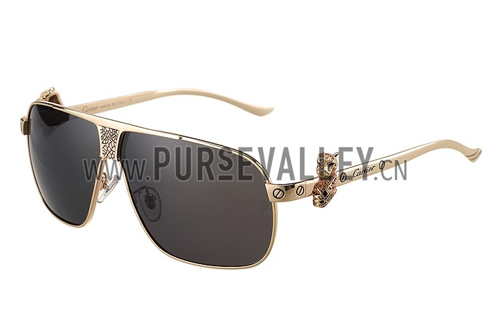 Cartier Screw And Panthere Decor Gold Frames Black Lenses Sunglasses 308135