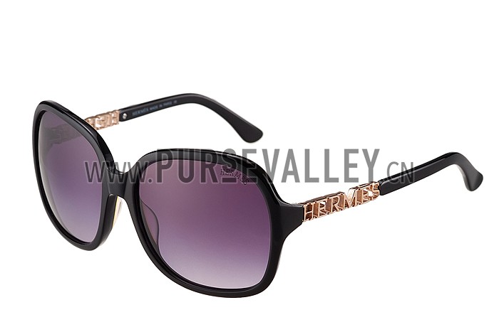 Hermes Large Oversized Black Frame Sunglasses with Metallic Logo 308101