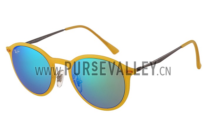 Ray Ban Clubround Yellow Frame Green Mirrored Lenses Sunglasses 308173