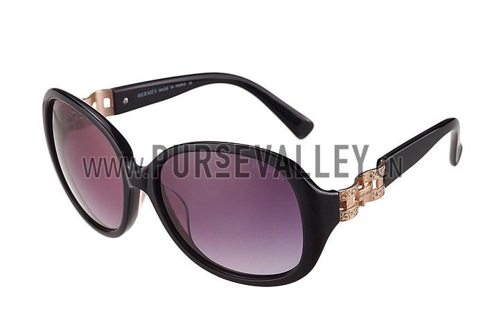 Hermes Oversized Round Frame Black Sunglasses 308097