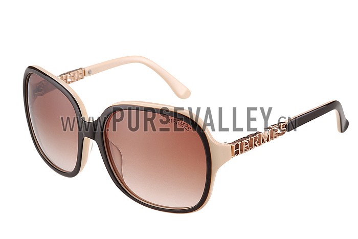 Hermes Large Oversized Beige Frame Sunglasses with Metallic Logo 308102