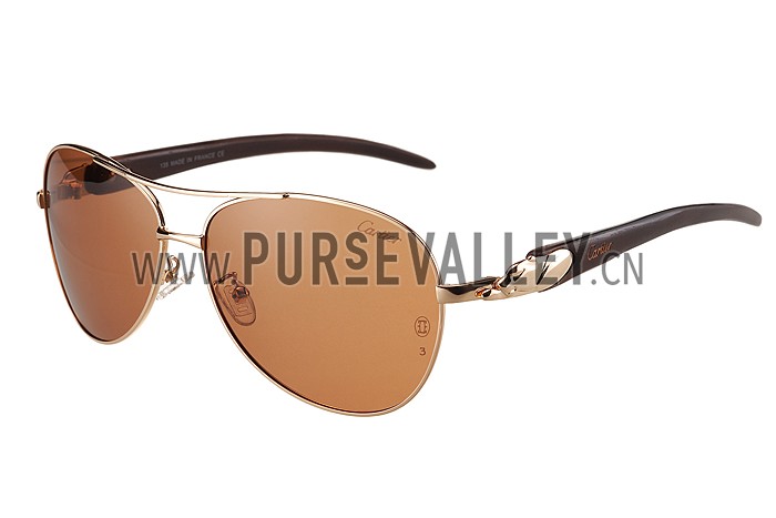 Cartier Panthere Detail Gold Frame Brown Lenses Sunglasses 308131