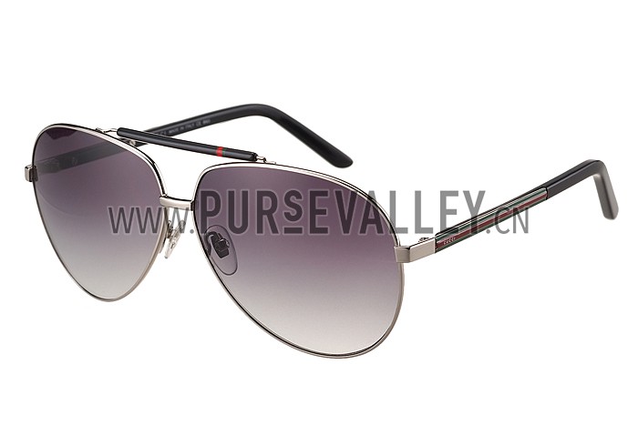 Gucci Aviator Web Detail Silver Temple Grey Lenses Sunglasses 308142